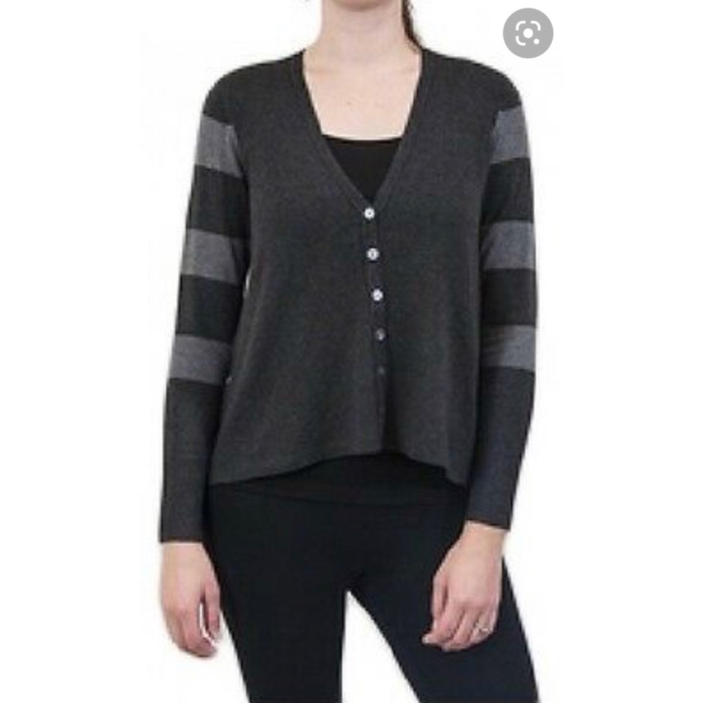 Eileen Fisher Grey Stripe  Stretch Knit Cardigan - Picture 8 of 8